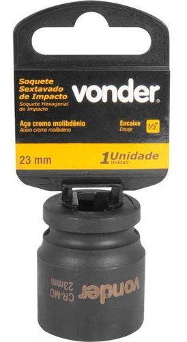 Soquete Sextavado Impacto Encaixe 1/2  23mm Aço Cromo Vonder