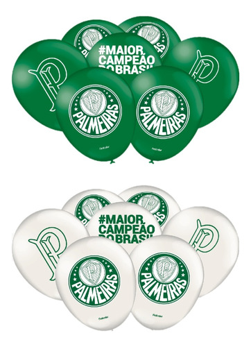 Bexiga Balão Tema Palmeiras 50 Unidades Verde E Branca