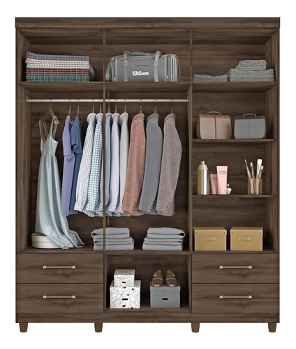 Imagem 4 de 4 de Guarda Roupa 6 Portas 4 Gavetas Canadá - Café