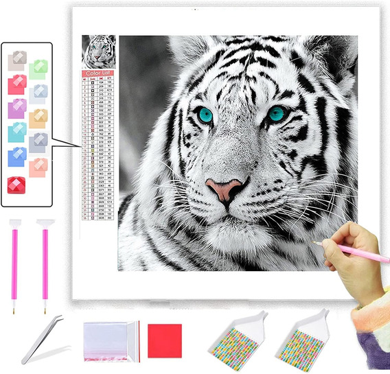 Kit De Pintura Con Diamantes 5d Tigre Blanco 25x30 Cm 