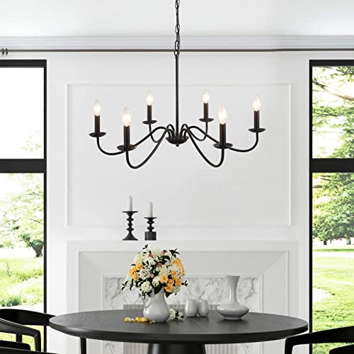 Candelabro Negro Yczhcc, 6 Luces, De Hierro Industrial
