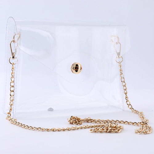 Bolso De Mano Transparente De Pvc Con Solapa Y Cadena Para M