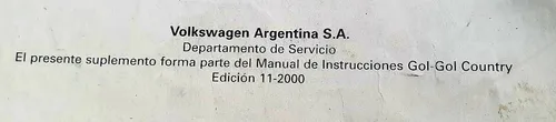 Manual Usuario Propietario Vw Gol Country Mod. 200. Original