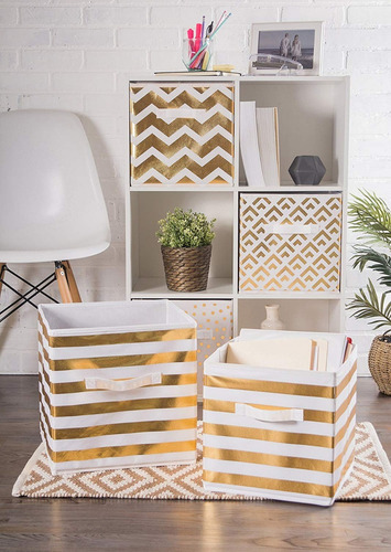 Set 2 Dii Organizadores Cubos 33x33cm Grande Dorado / Blanco