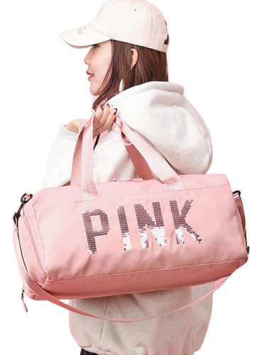 Bolsa Feminina Mala Pink Academia Fitness Transversal Casual Cor Rosa-claro Desenho do tecido Liso