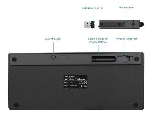 Teclado Inalámbrico, Tecknet Teclado Inalámbrico 2.4g Usb Ul