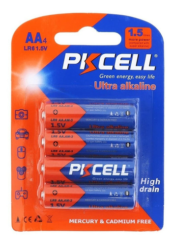 4 Baterías Pila Doble A Super Alcalina Pkcell Aa 1.5v Lr6