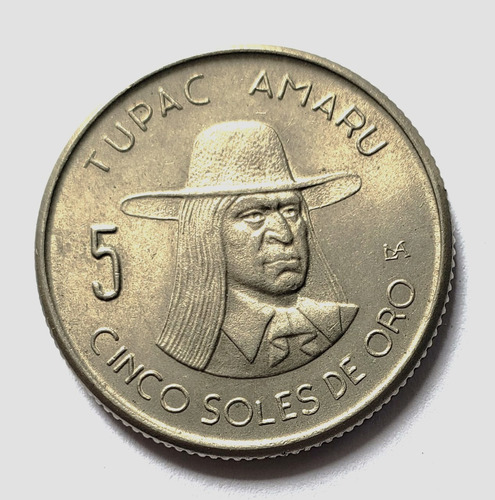 Moneda Tupac Amaru 5 Soles De Oro 1973 Perú