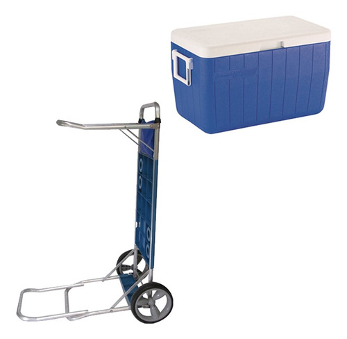 Caixa Térmica Azul 45,4 L 48 Qt Coleman Com Carrinho Mor