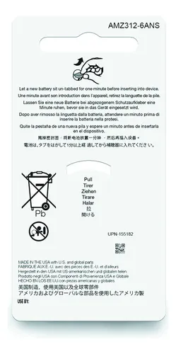 Pilas Para Audífonos Amazon Basics, Tamaño 312, Paquete De 6