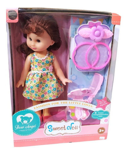 Muñeca Con Accesorios Pulseras Peine Sweet Doll 29cm