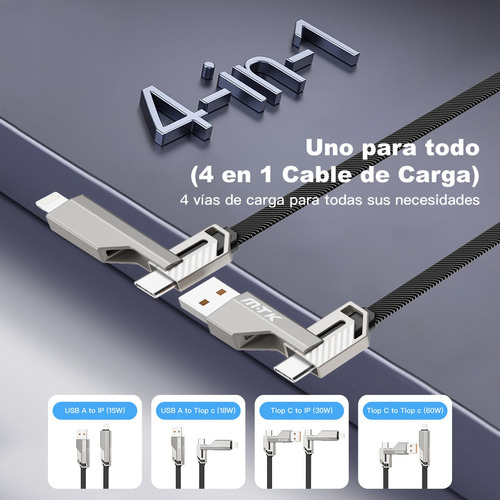 Cable Carga Rápida 4 En 1 Cable Usb A/c A C/ip 60w