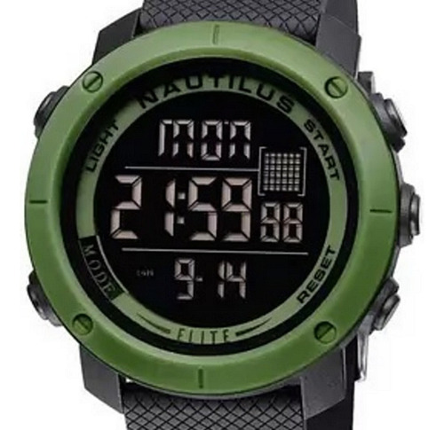 Relógio De Pulso Nautilus N002p Com Corpo Preto,  Digital, Para Masculino, Com Correia De Silicone Cor Preto E Verde E Fivela Simples