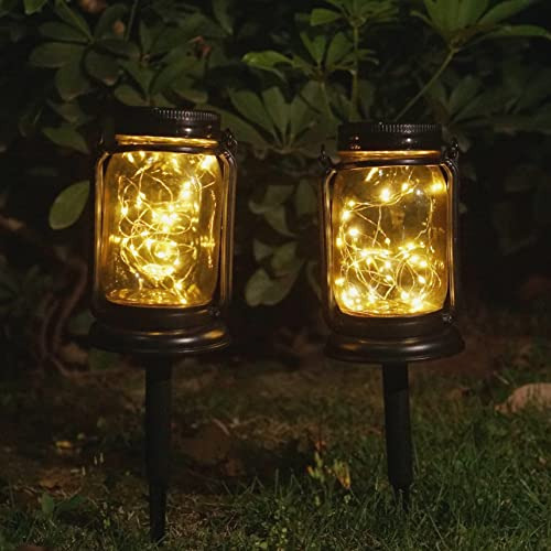 Solar Mason Jar Lantern, 2 Pack 30 Led Hanging Solar Ma...