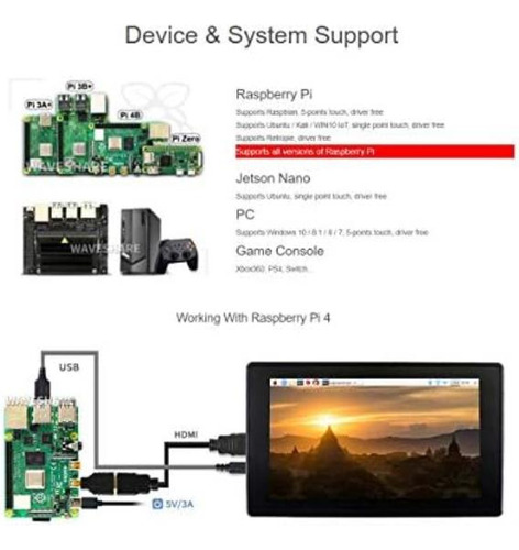 Waveshare 7 Pulgadas Hdmi Lcd (h) (con Estuche) 1024x600 Par