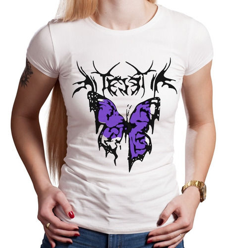 Imagen 2 de 6 de Remera Blanca Aesthetic Mariposa Violeta Hombre Mujer Niños