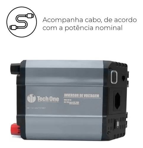Inversor De Voltagem Potência 1200w 220v Tech One P/ Carros