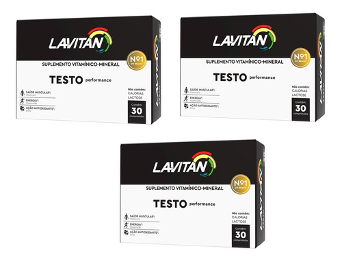 Kit Com 3 Lavitan Testo Perfomance 30 Comprimidos Cada Full