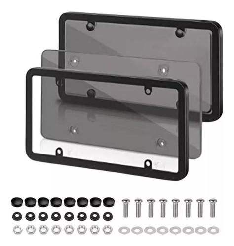 Par De Cubre Placa Automotriz Micas Trasparentes Universal Gris