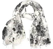 Comprar Espectacular Chal Bufanda Pashmina Flores Le Sak Gris