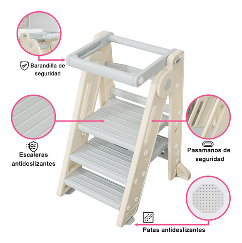 Torre De Aprendizaje Montessori Ajustable Para Niños Gris