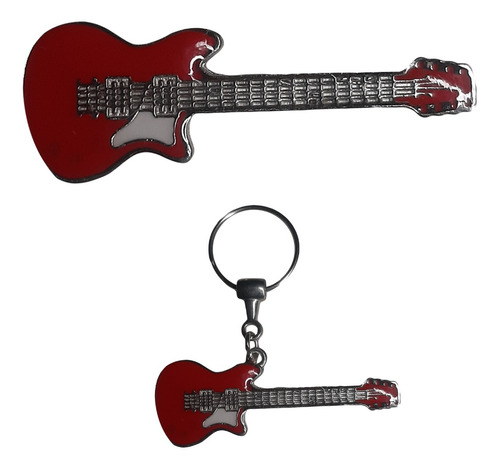 Chaveiro Musical Com Guitarra Vermelha Em Metal 11g 6cm Cv24