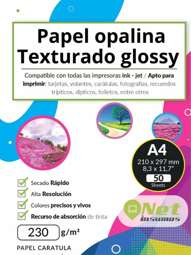 Papel Opalina Texturada Glossy A4 50 Hojas  230gr