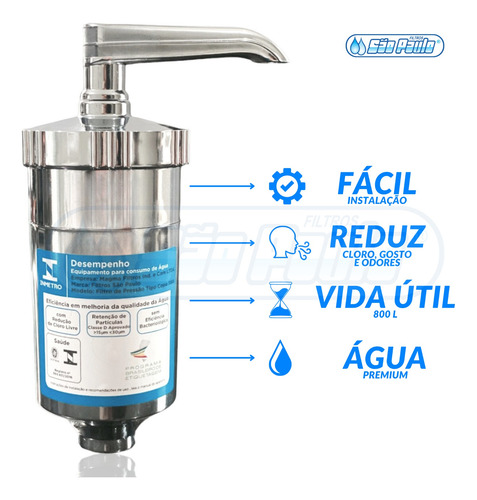 Filtro Copo Cromado Em Abs Com Refil Universal + 2 Refil