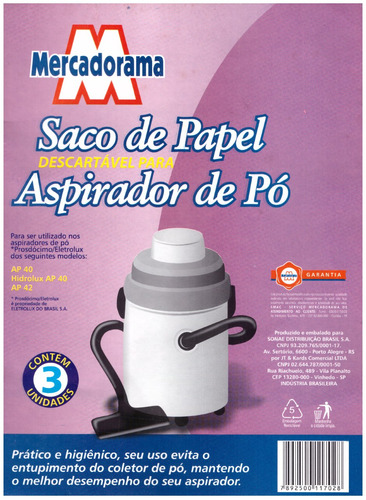 Saco De Papel Descartavel Para Aspirador De Po 3 Un Ap40