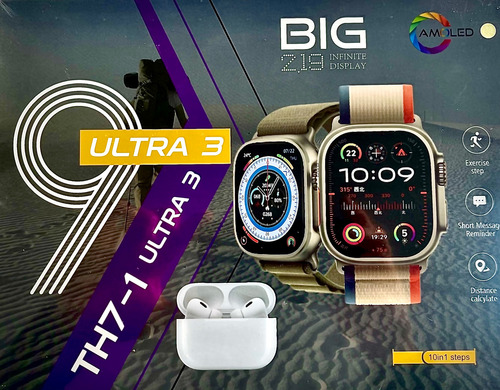 Smartwatch Th7-1 Ultra 7 Mallas + Auriculares Inalámbricos Dorado 7 Mallas 7 Mallas Negro