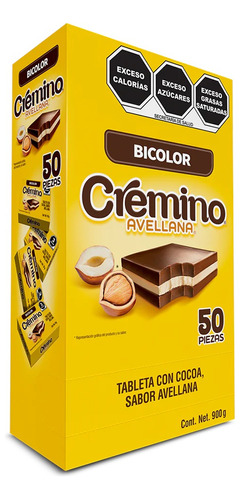 Cremino Bicolor Sabor Avellana Chocolate Con Cocoa 50pz 900g