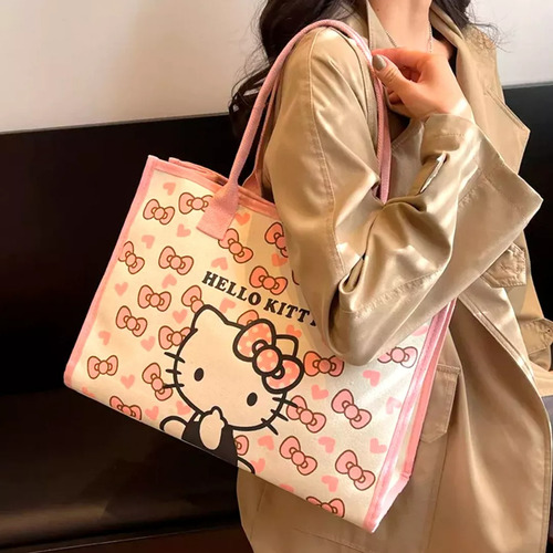 Bolsa De Lona Bolso De Mano Tote Bag Grande Moda Hello Kitty