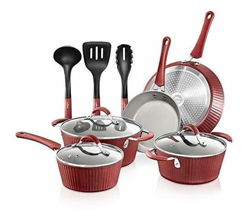 Nutrichef 11 Pcs. Stylish Kitchen Cookware Set W/elegant Lin