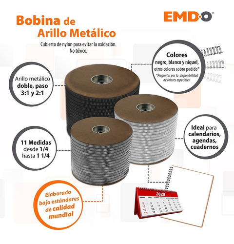 Bobina Arillo Metalico D 3/8 Color Niquel #6 (paso 3:1)