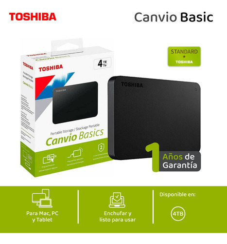 Toshiba Disco Duro Externo 4tb Canvio Basics Hdtb540xk3ca