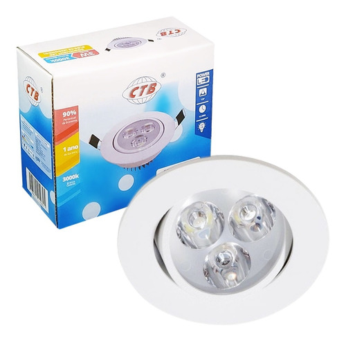 Spot Led Embutir Direcionável Redondo 3w Biv Branco Quente