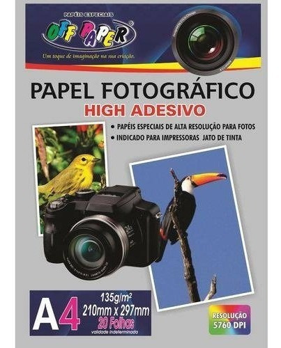 Papel Foto Fotográfico Adesivo A4 135g Glossy Brilhante Pacote 20 Folha