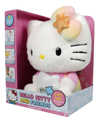Bicho De Pelúcia Hello Kitty Com Sons E Luzes Coloridas Branco