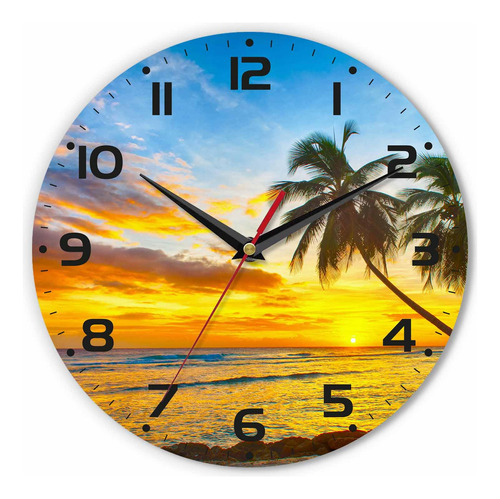 Hermoso Reloj De Pared Con Palmeras Marinas Y Playa Caribeno
