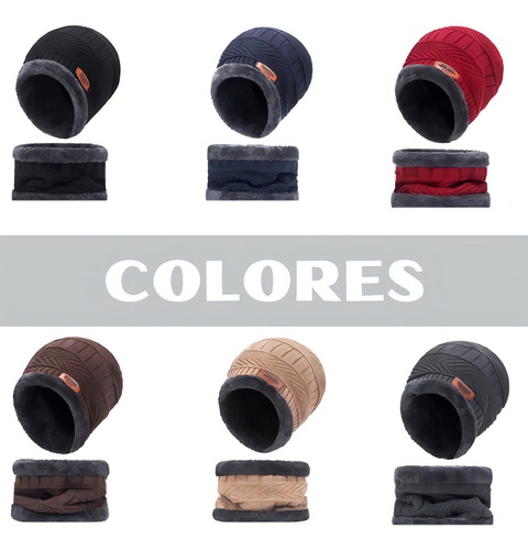 Vv Conjunto Gorro Cuellera Tejido Frío Lana Unisex Moda
