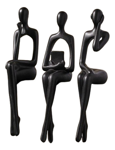 Escultura De Arte Moderno De The Thinker Con 3 Figuras Abstr