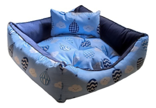 Kit Cama Pet Luxo Super Conforto Tamanho M Com Travesseiro Cor Azul Balão