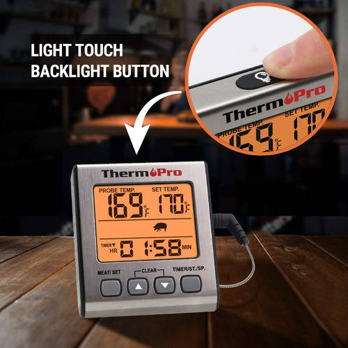 Imagen 3 de 7 de Termómetro Digital Con Sonda Thermopro Tp16 Carnes Timer