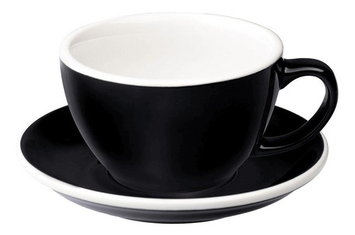 Taza Para Latte Con Plato 300ml Negra Barista Cafeteria