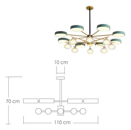 Lampara De Techo Colgante Industrial 8 Luces Downlight Verde