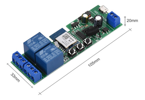 Imagen 9 de 9 de Tuya 2ch Dc5v/7-32v Wifi Interruptor Inalámbrico Relé Módulo