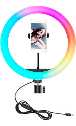 Aro Anillo Luz Led Rgb Colores 26 Cm Soporte Rosca Celular 