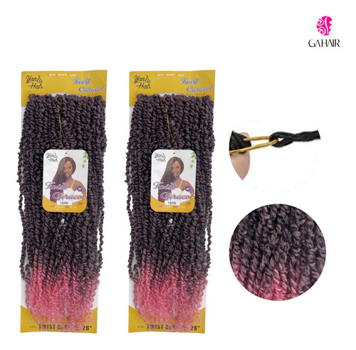 Combo 2 Cabelo Para Crochet Braid Twist Caracol 60cm Cor Preto Com Californiana Rosa T1B-PINK