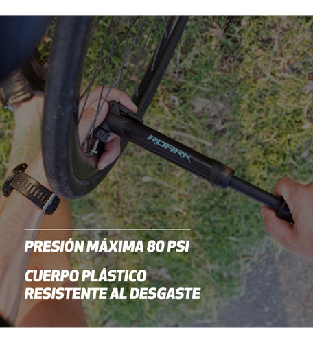 Inflador De Bicicleta Roark Doble Valvula Mtb 80psi Soporte