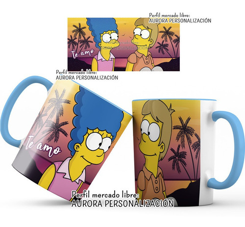 Mug Oreja Interior Azul Amor San Valentin Simpson Pareja 04